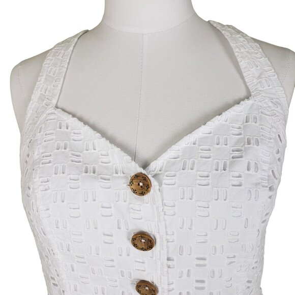 Anthropologie Cotton White Eyelet Romper Dress 4 Culottes  *SLIGHT FLAW* - Picture 8 of 13